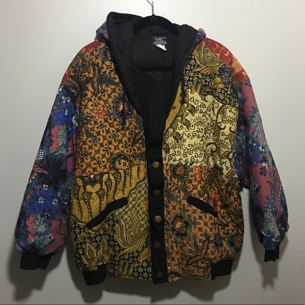 Indonesian Beaded Cotton Bomber Zip Up Hoodie